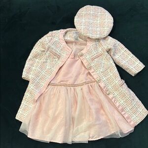 Blueberi Boulevard 3T 3 piece set Pink Plaid Dress Coat Set with Hat